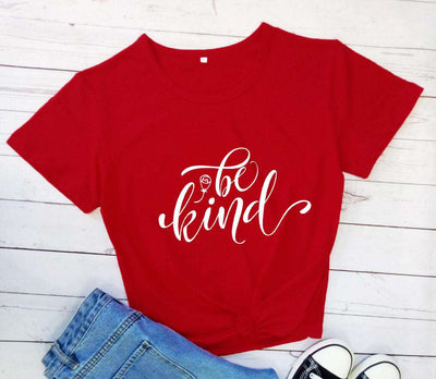 Be Kind Rose Style Short Sleeve European And American Street Leisure T-shirt - Red White - Winter Tops - Carvan Mart