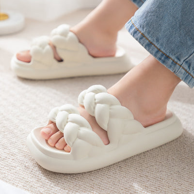 Women Shoes Non-slip Double Woven Design Bathroom Slippers - Carvan Mart