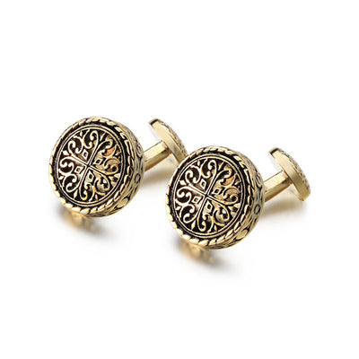 French Black Glue Drop Round Electroplated Gold Cufflinks - Carvan Mart
