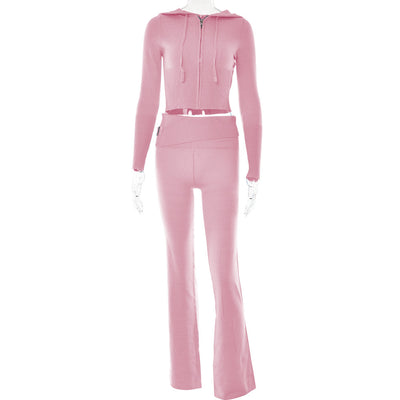 Hoodie Suit Leisure Zip Long Sleeve High Waist Women Long Pant Suit - - Suits & Sets - Carvan Mart