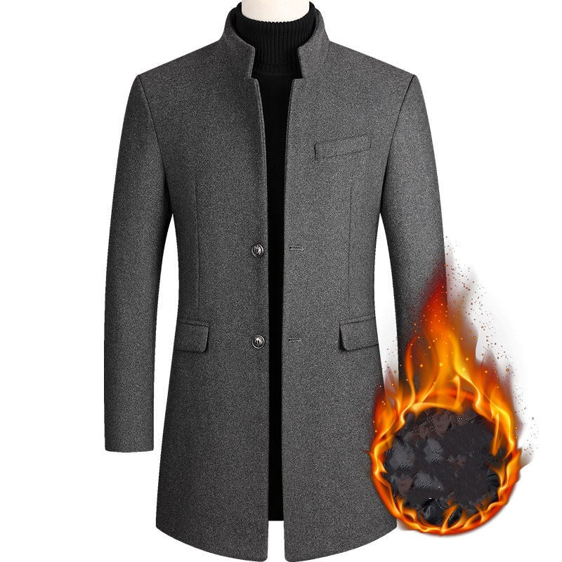 Men's Wool Coat Medium Length Leisure Suit Coat - Grey thicken - Men's Jackets & Coats - Carvan Mart