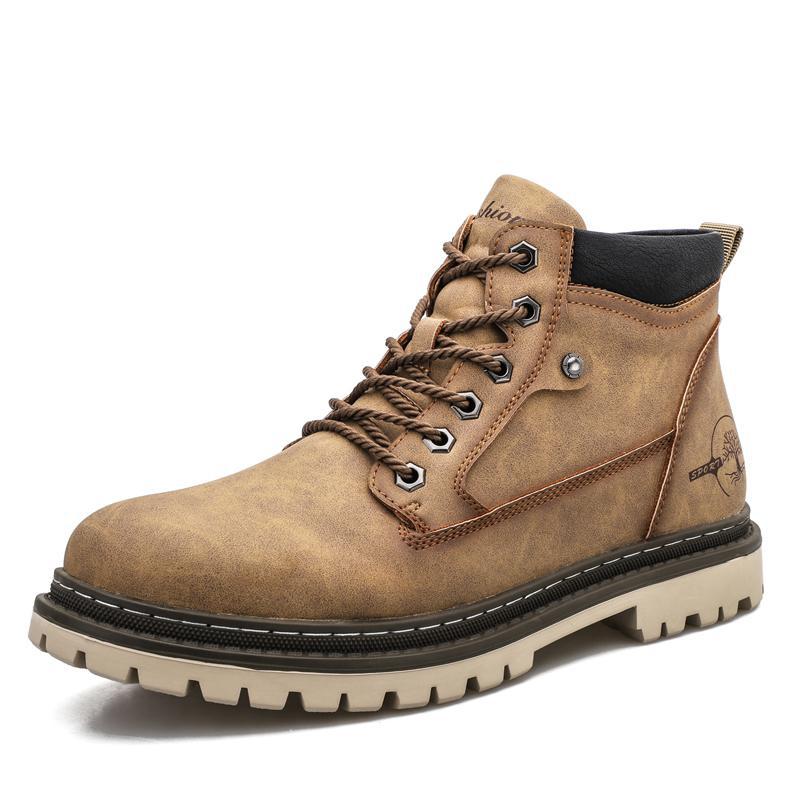 Casual High Top Leather Tooling Shoes Men - Khaki - Men's Boots - Carvan Mart