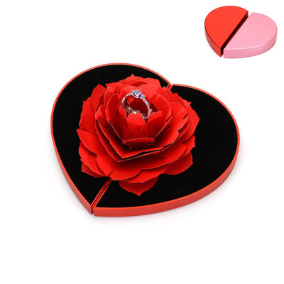 3D Love Box Heart-shaped Rose Flower Rotating Ring Box - Carvan Mart