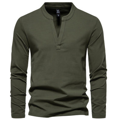 Modern Henley Neck Tops Men's Fashion Long Sleeve T-shirt - - Men's Shirts - Carvan Mart