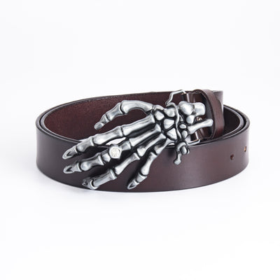 Men's Leather Belt Skull Big Head Claw Outdoor Rider - Coffee Belt Connection Leather - Men's Belts - Carvan Mart