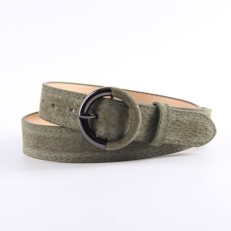 Round buckle belt wild lady pin buckle decorative belt - Army Green 105cm - Belts & Cummerbunds - Carvan Mart