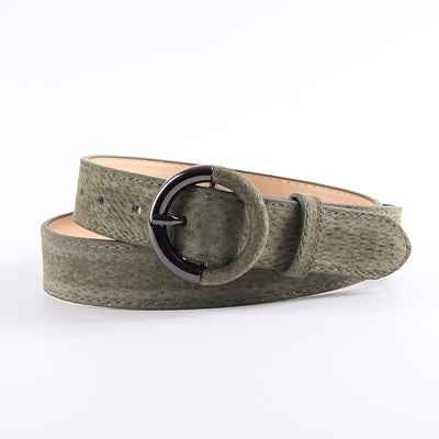 Round buckle belt wild lady pin buckle decorative belt - Army Green 105cm - Belts & Cummerbunds - Carvan Mart