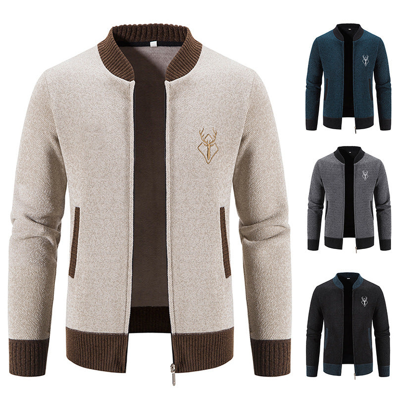 Men's Slim Stand Collar Elk Embroidered Coat