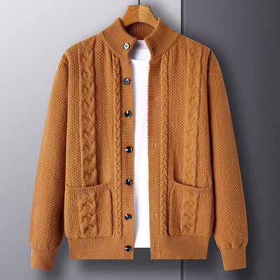Thick Knit Cardigan Retro Jacquard Loose-fitting Sweater Jacket - Carvan Mart