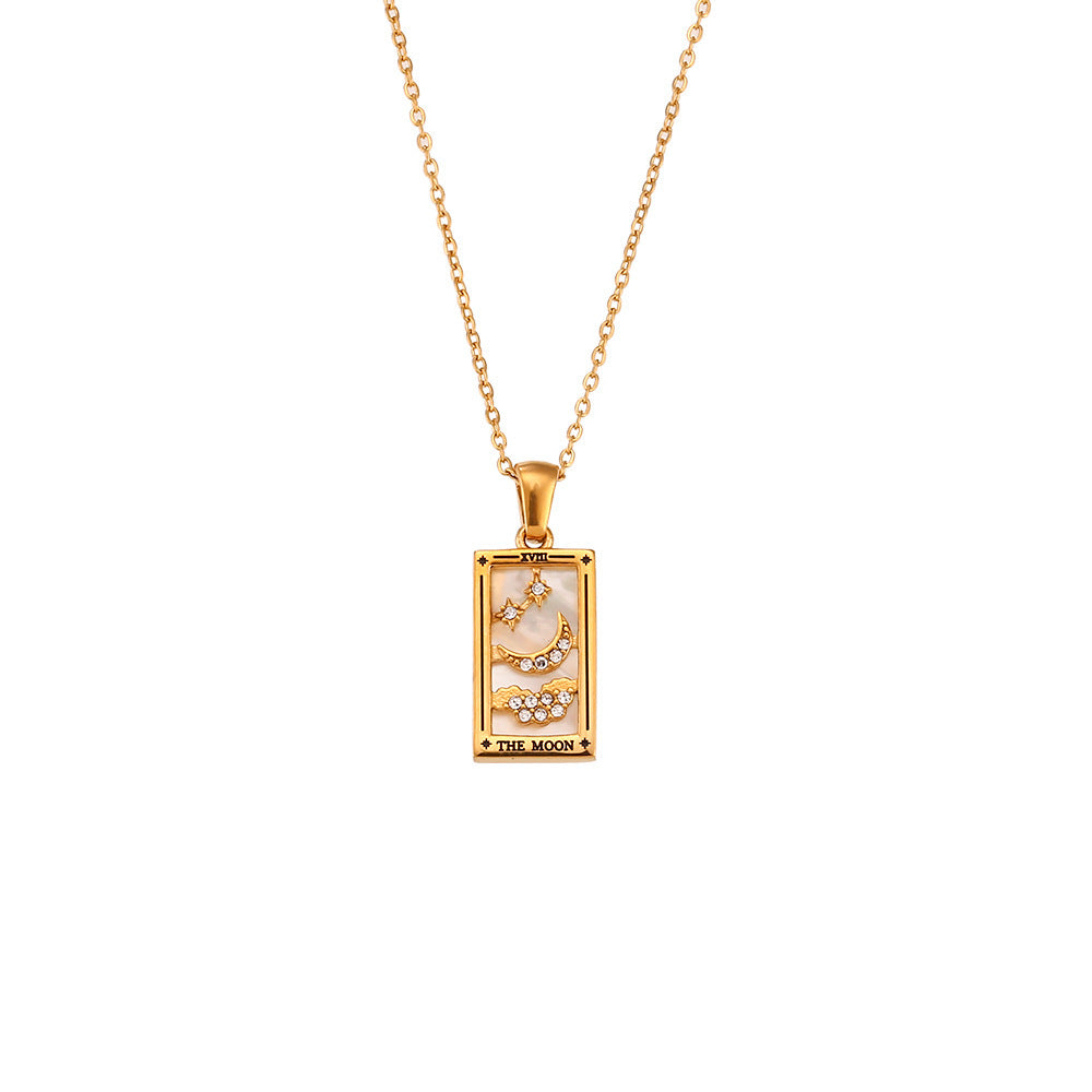 Fashion Tarot Necklace With Rhinestones Diamond Set Pendant Rectangular Drip Necklace Jewelry - Moon - Necklaces - Carvan Mart