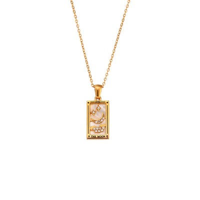 Fashion Tarot Necklace With Rhinestones Diamond Set Pendant Rectangular Drip Necklace Jewelry - Moon - Necklaces - Carvan Mart