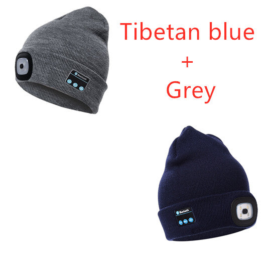 Bluetooth LED Hat Wireless Smart Headset Headphone - Tibetan blue Grey Set - Women's Hats & Caps - Carvan Mart