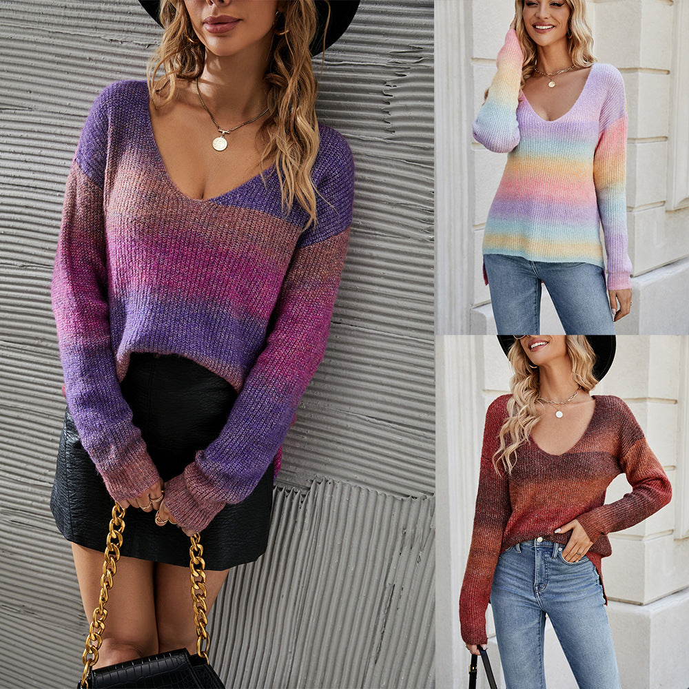 Tie-dyed Pullover Irregular Gradient Sweater - Carvan Mart