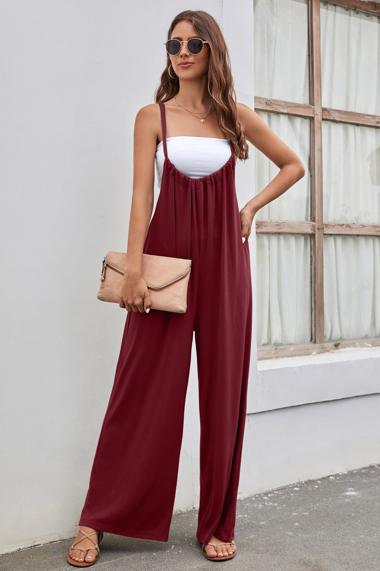 Strap High Waist Casual Wide Leg Jumpsuit - Carvan Mart