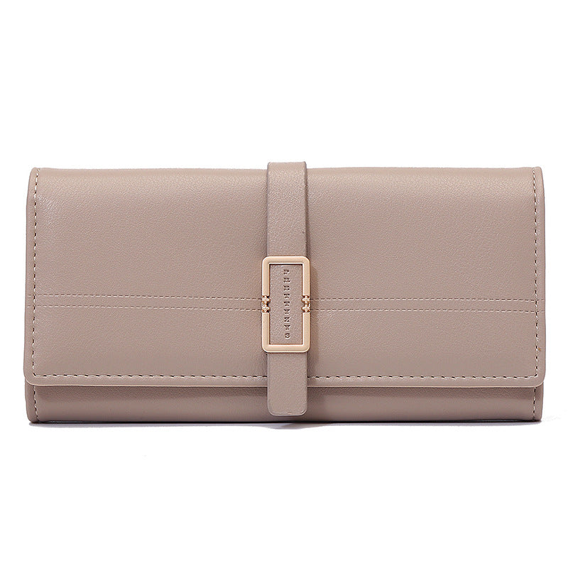 Long Metal Buckle Simple Tri-fold Clutch - Light Coffee - Women's Wallet - Carvan Mart