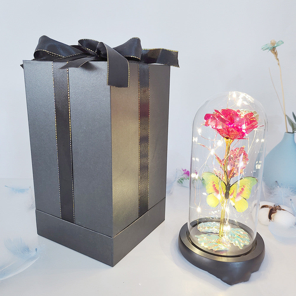 Gift Eternal Rose LED Light Foil Flower In Glass Cover Wedding Favors Bridesmaid Gift