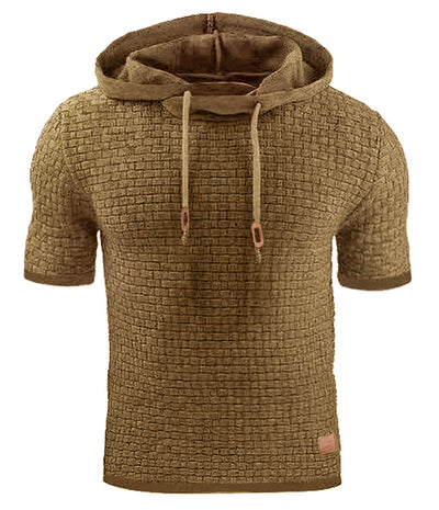 Mens Hooded Sweatshirt Short Sleeve Solid Knitted Hoodie Pullover Sweater - Light Coffee - Men's Sweaters - Carvan Mart