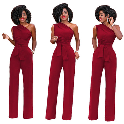 Sleeveless Calotte Jumpsuit Slant Collar Button up Jumpsuit - Carvan Mart