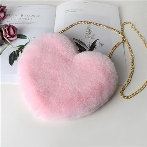 Love Bag for Women - Plush Heart-Shaped Chain-Strap Handbag with Sequins for Parties - Light pink - Shoulder Bags - Carvan Mart