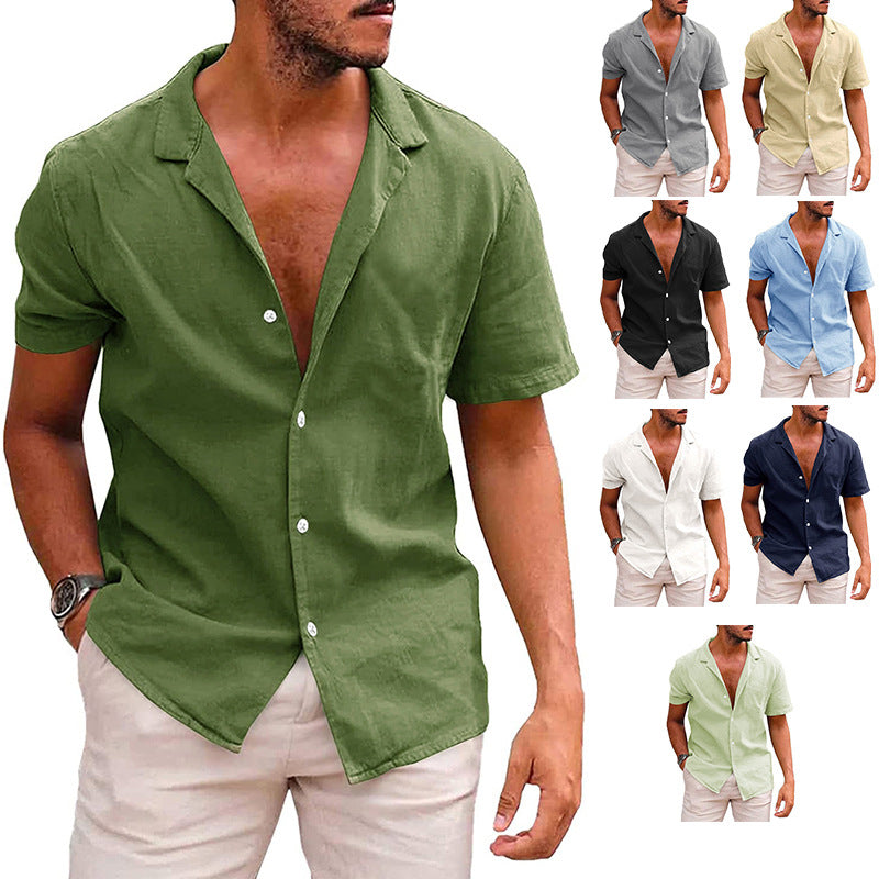 Men's Tops Casual Button Down Shirt Short Sleeve Beach Shirt Summer - - Men's Shirts - Carvan Mart