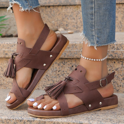 Tassel Rivet Buckle Sandals For Women Comfortable Bohemian Beach Shoes - Carvan Mart