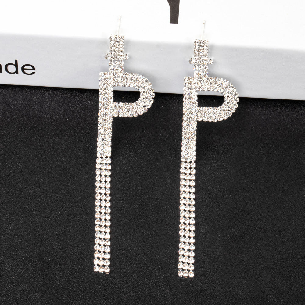 Fashion Jewelry 925 Silver Needle Ornaments Rhinestone Letter B Earrings Banquet Tassel Ear Ornaments Earrings - Carvan Mart