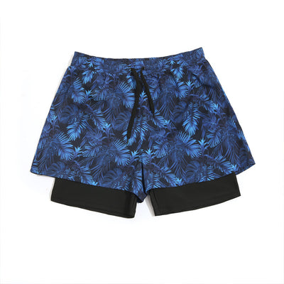 Loose Swimming Trunks Men's Summer Printed Double Layer Beach Shorts - Dark Blue - Men's Shorts - Carvan Mart