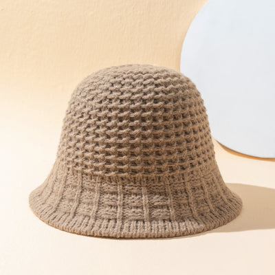 Women's Pineapple Pattern Wool Blend Simple Knitted Bucket Hat - - Women's Hats & Caps - Carvan Mart