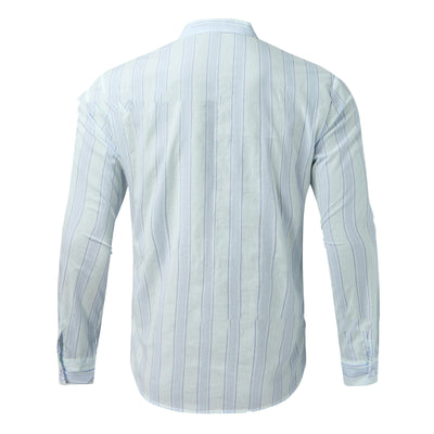 Sophisticated Striped Shirt Men's Long Sleeve Stand Collar Loose Shirt - Carvan Mart