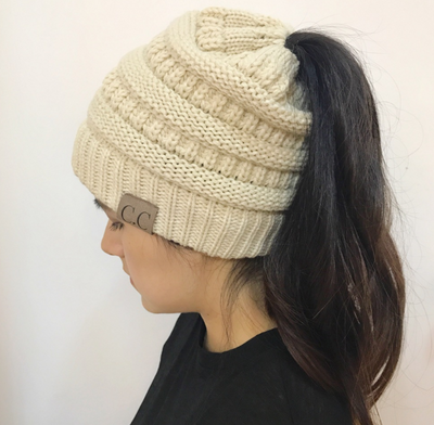 High Bun Ponytail Beanie Hat Chunky Soft Stretch Cable Knit Warm Fuzzy Lined Skull Beanie Acrylic Hats Men And Women - Carvan Mart