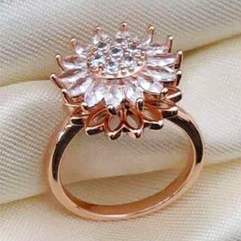 Rotating SUNFLOWER Diamond Ring - Rose Gold Opening Adjustable - Women's Rings - Carvan Mart