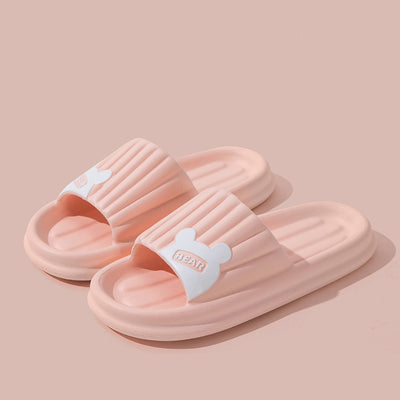 Bear Slippers Women Summer Striped Thick-Sole Anti-Slip Home Slippers - Pink - Women's Slippers - Carvan Mart