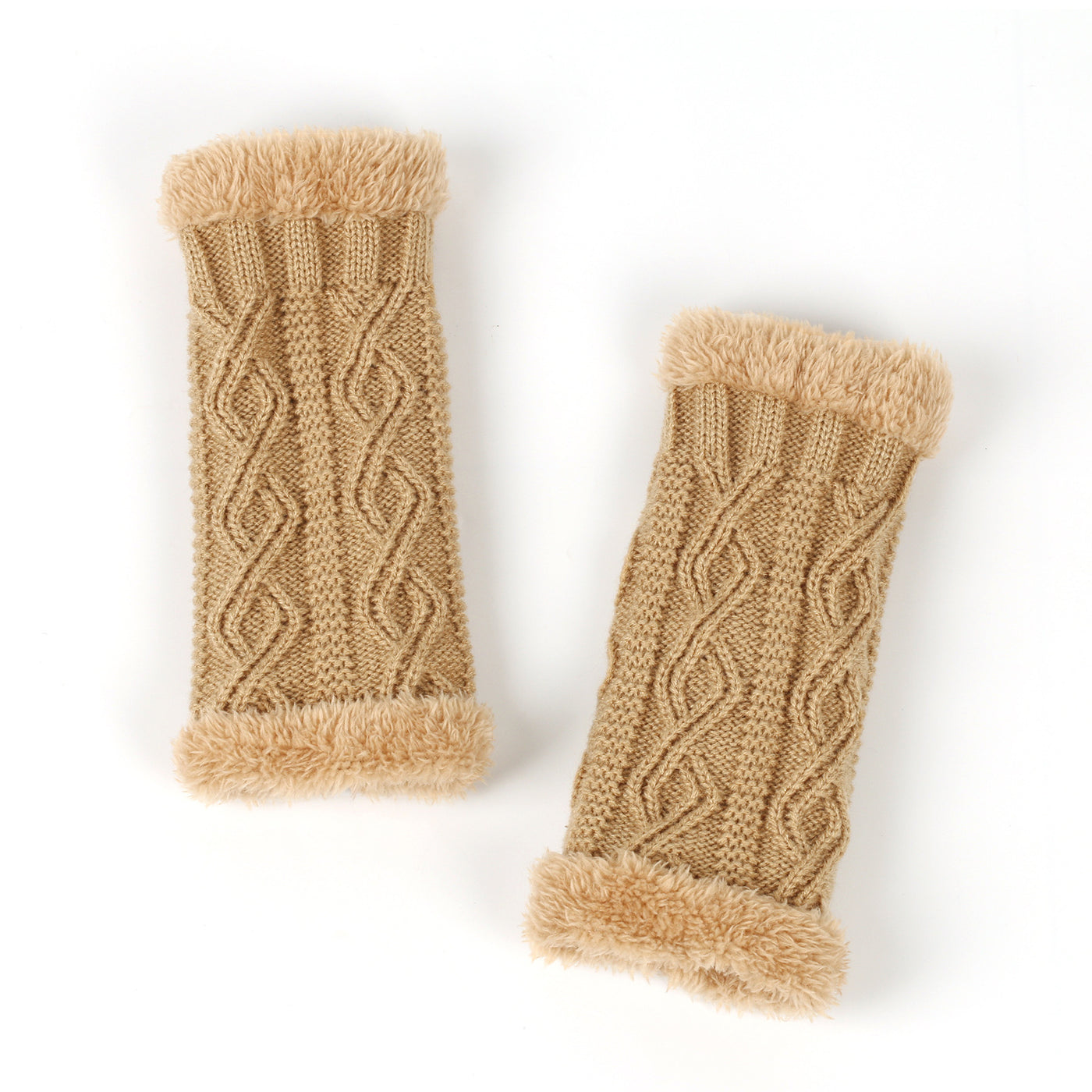 Rhombus Short Knitted Plus Fluff Thick Gloves - Carvan Mart