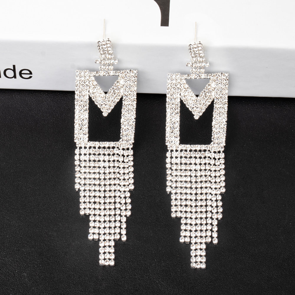 Fashion Jewelry 925 Silver Needle Ornaments Rhinestone Letter B Earrings Banquet Tassel Ear Ornaments Earrings - Carvan Mart