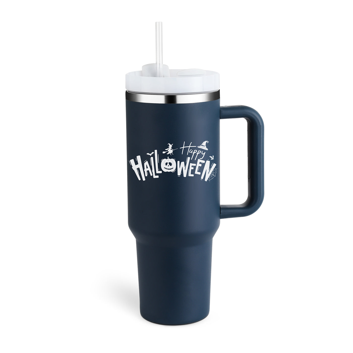 Valentines Day Gift Thermal Mug Straw Coffee Insulation Cup With Handle Portable Car Water Bottle Thermal Mug - Halloween dark Blue 1200ML - Gift - Carvan Mart