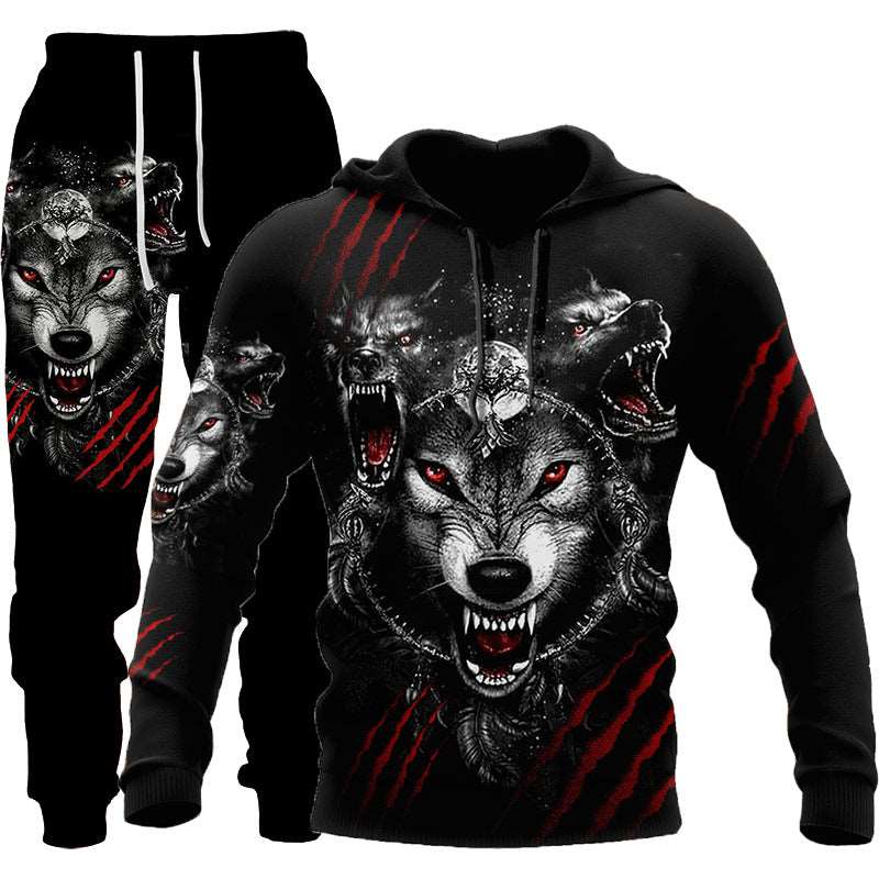 3D Wolf Print Tracksuit Men Sportswear Hooded Sweatsuit Two Piece Outdoors Running Fitness Mens Clothing Jogging Set - Set six - Men Suits & Sets - Carvan Mart