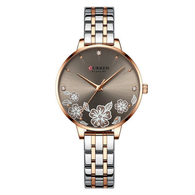 Women's Steel Belt Fashion Flower Casual Quartz Watch - Carvan Mart