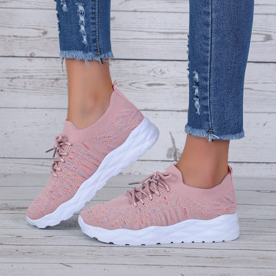 Summer Fashion Sports and Leisure Women's Pumps - Large Size Flying Woven Mesh Sneakers - Pink - Women's Shoes - Carvan Mart