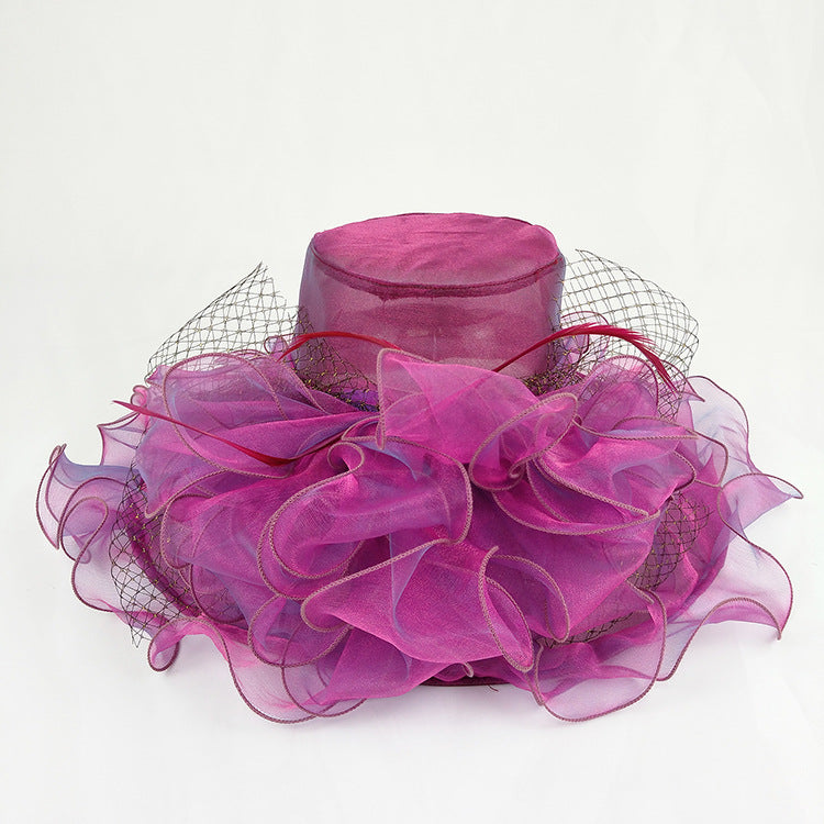 Fascinator Hat UV Protection Organza Fashion Mesh Hat - Rose powder One size - Women's Hats & Caps - Carvan Mart