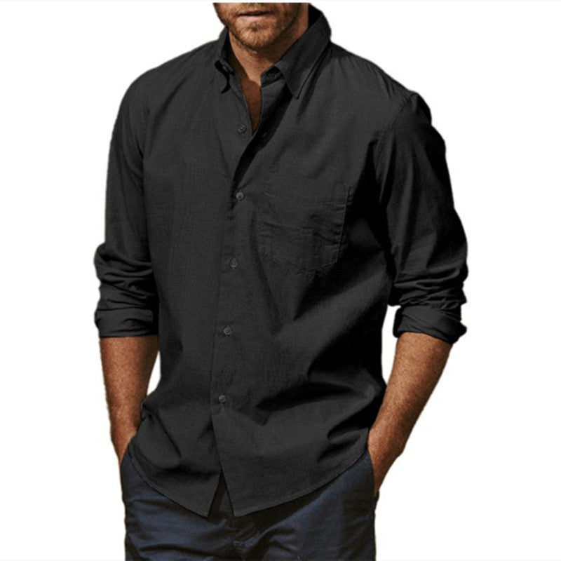 Trendy Linen Button-ups Fashion Men's Long-sleeve Shirt - Black - Men's Shirts - Carvan Mart