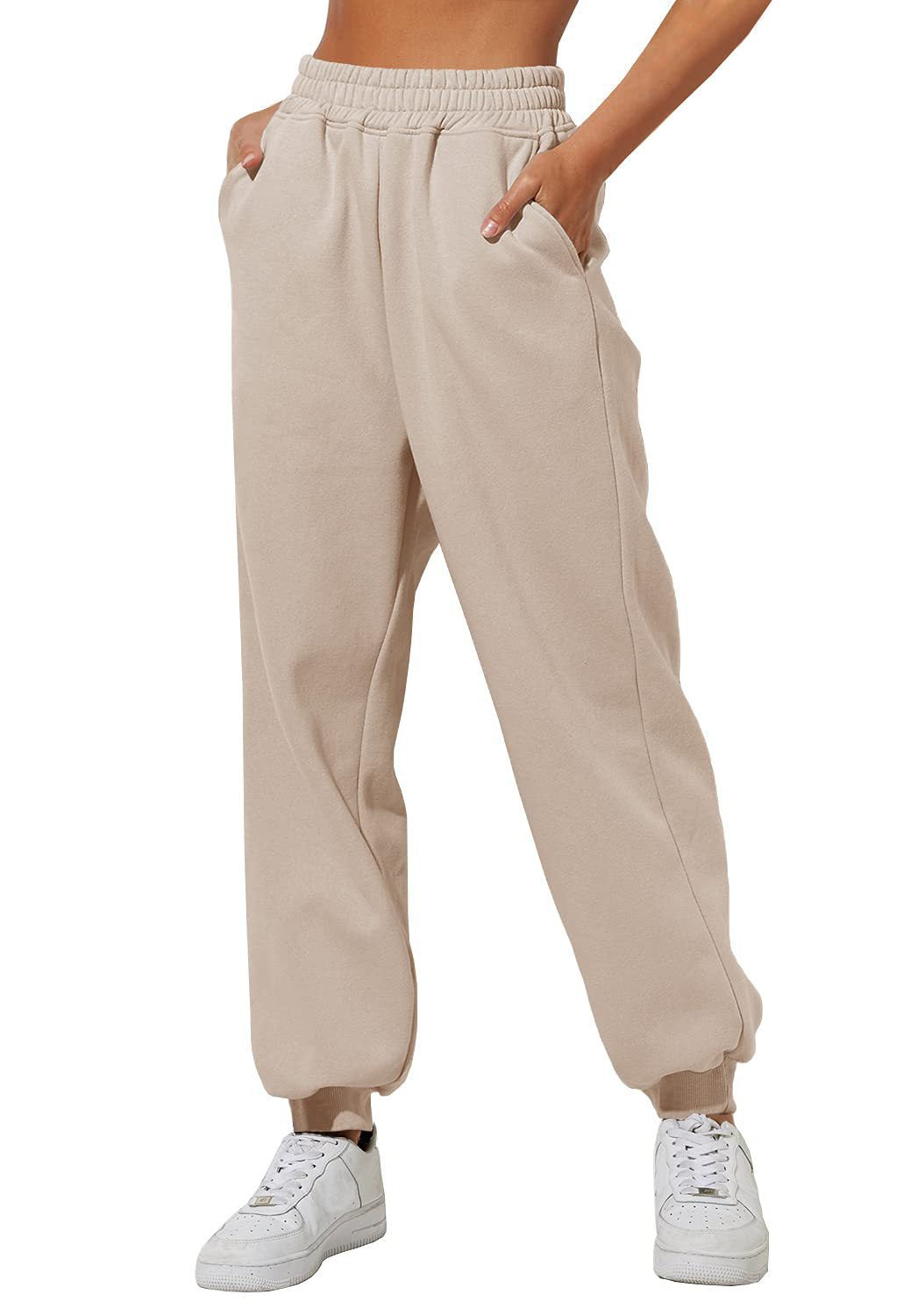 Women's Jogger Sweatpants - High-Waisted Drawstring Lounge Pants with Pockets - Apricot - Pants & Capris - Carvan Mart