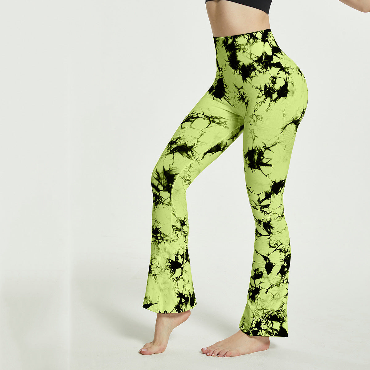 Yoga Bell-Bottomed Pants Seamless High Waist Quick-drying Sports Women Flares Leggings - Yellow Green - Leggings - Carvan Mart