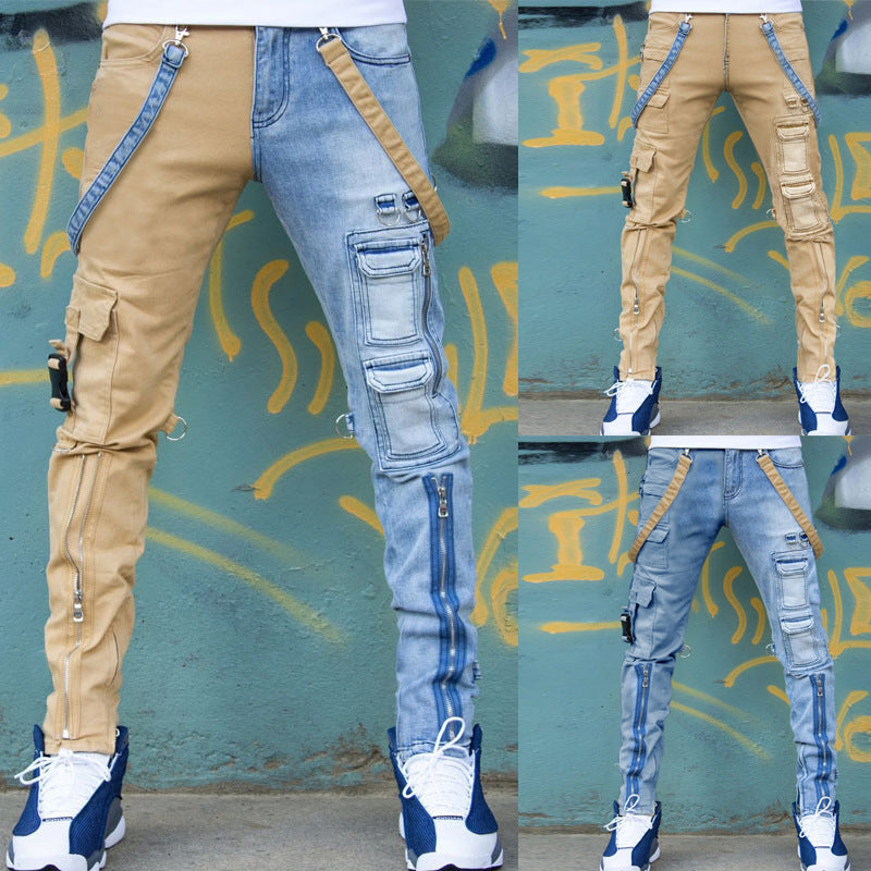 Color Block Wash Jeans Men's Trendy Brand Slim Straight-leg Pants - - Men's Jeans - Carvan Mart