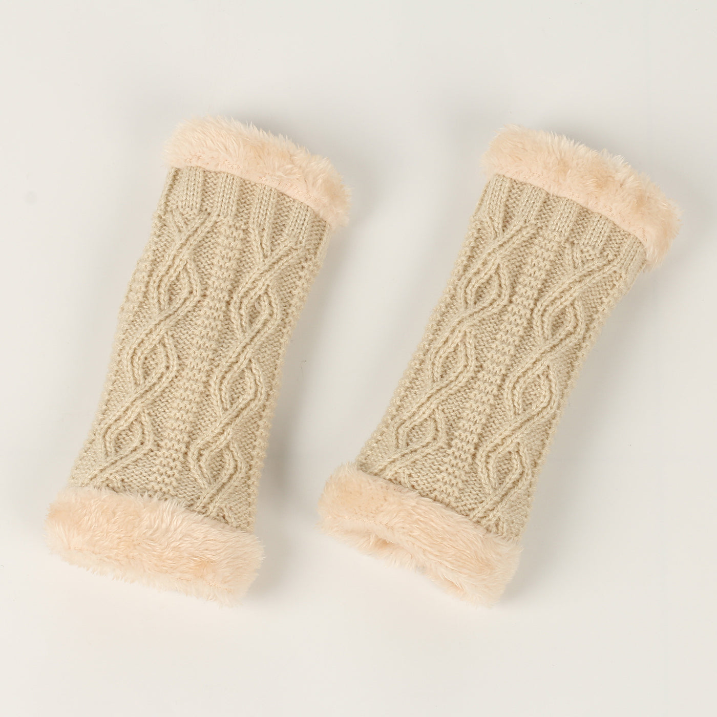 Rhombus Short Knitted Plus Fluff Thick Gloves - Light Beige 10 Average Size - Women Gloves & Mittens - Carvan Mart