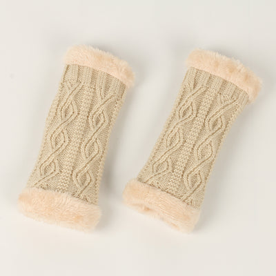 Rhombus Short Knitted Plus Fluff Thick Gloves - Light Beige 10 Average Size - Women Gloves & Mittens - Carvan Mart