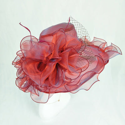 Fascinator Hat UV Protection Organza Fashion Mesh Hat - Big red One size - Women's Hats & Caps - Carvan Mart