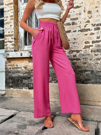 Women's High-Waisted Wide Leg Pants - Casual Loose Fit Drawstring Trousers - Carvan Mart