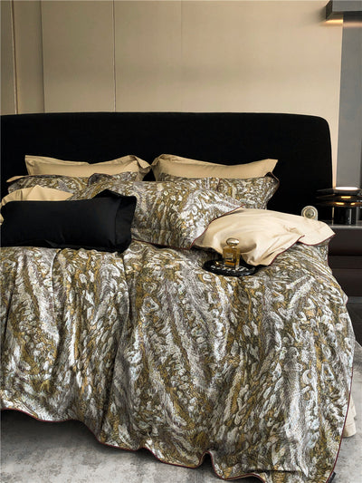 Long-staple Cotton Printed Four-piece Bedding Set Cotton Bedding - Fonce Camel - Bedding Sets - Carvan Mart