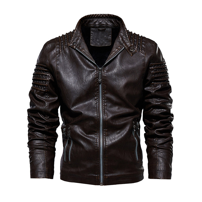 Men Leather Jacket Winter And Autumn Motorcycle PU Warm Fashion - Dark Brown - Genuine Leather - Carvan Mart