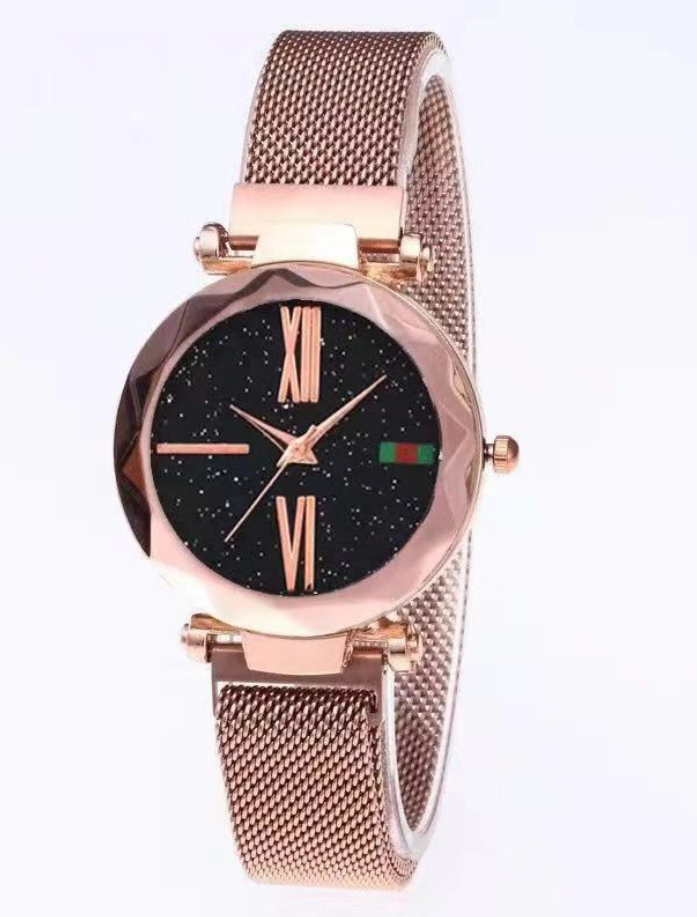 Luxury Women Watches Mesh Ladies Clock Magnet Buckle Starry Diamond Geometric Surface Quartz Wristwatch - Gold - Women's Watches - Carvan Mart